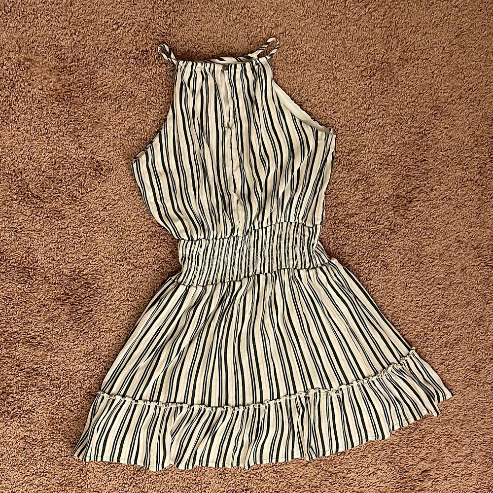 She + Sky dress, green white gold stripes